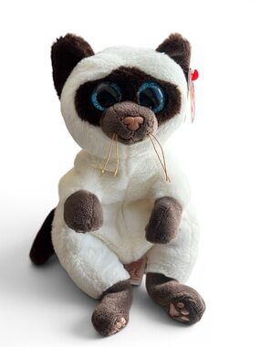Ty Plush Siamese Cat Toy Miso - Cream, Brown, Blue Eyes